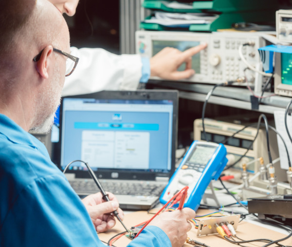 man testing electronics